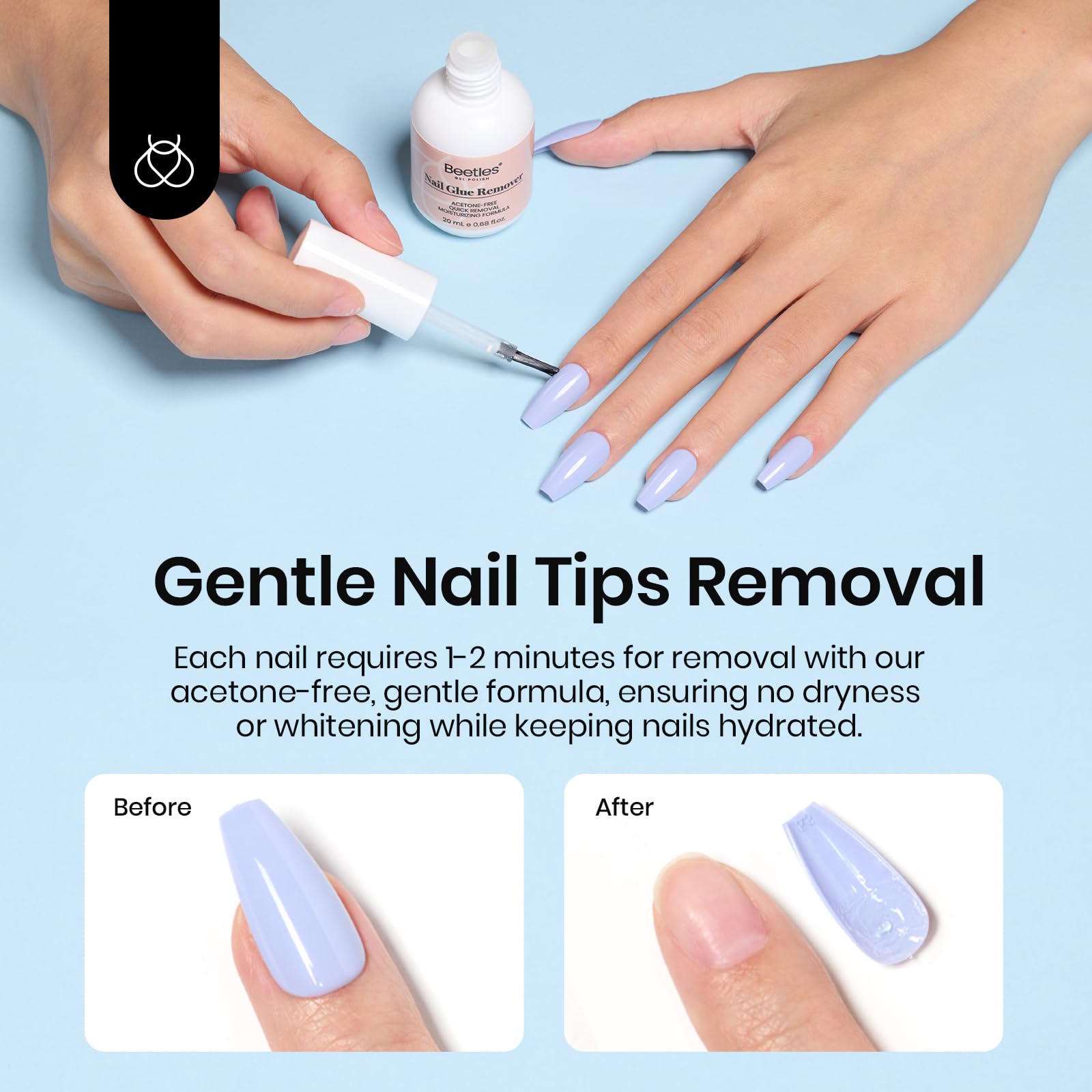 Beetles Remover Ongles artificiels avant et après utilisation