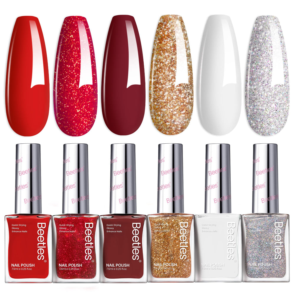 Beetles coffret vernis rouge bordeaux étincelants, idéal pour des looks festifs.