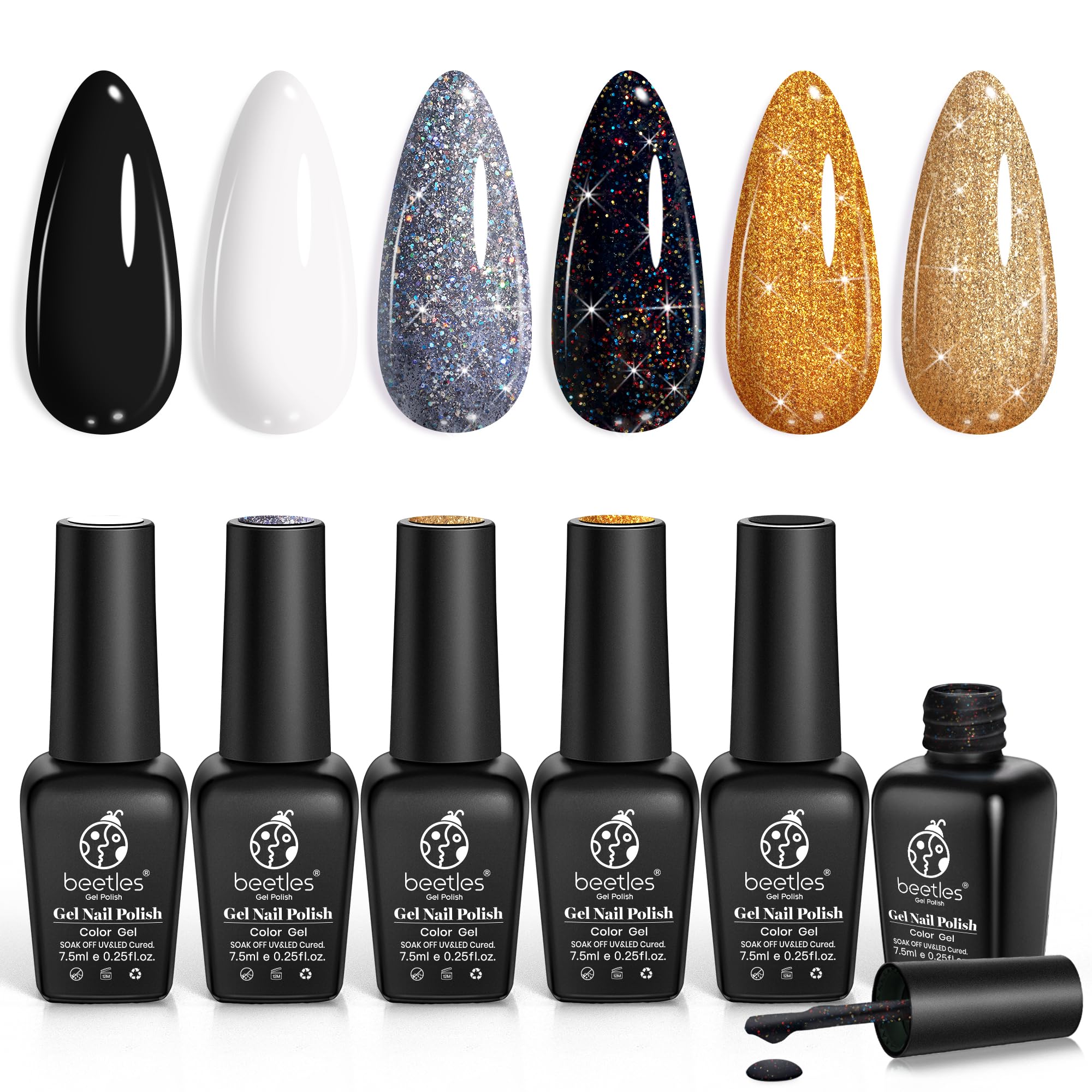 Beetles Gel Vernis : ensemble de 6 couleurs scintillantes pour une manucure durable.