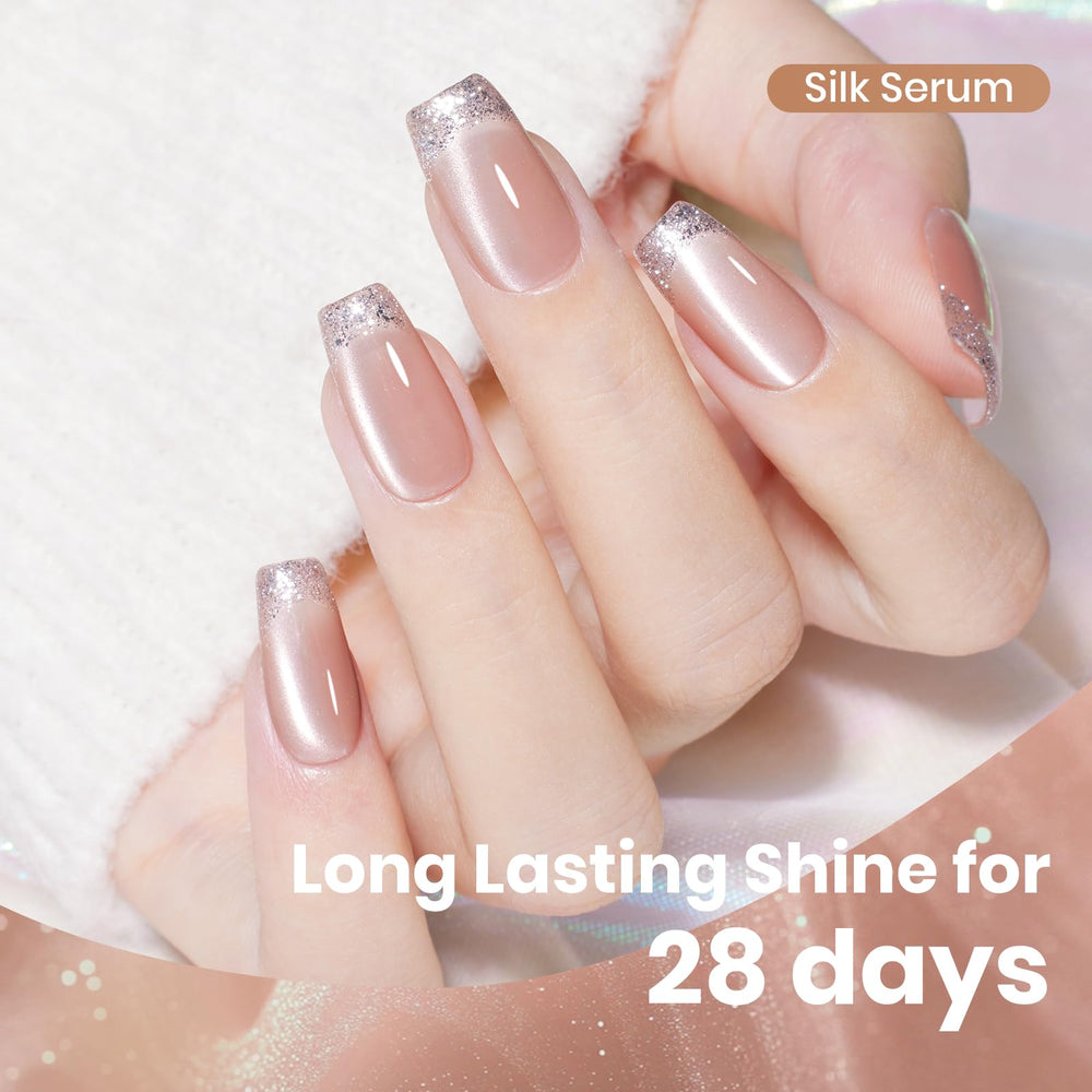 Beetles Silk Serum Nude œil-de-chat, application lisse pour une manucure professionnelle.