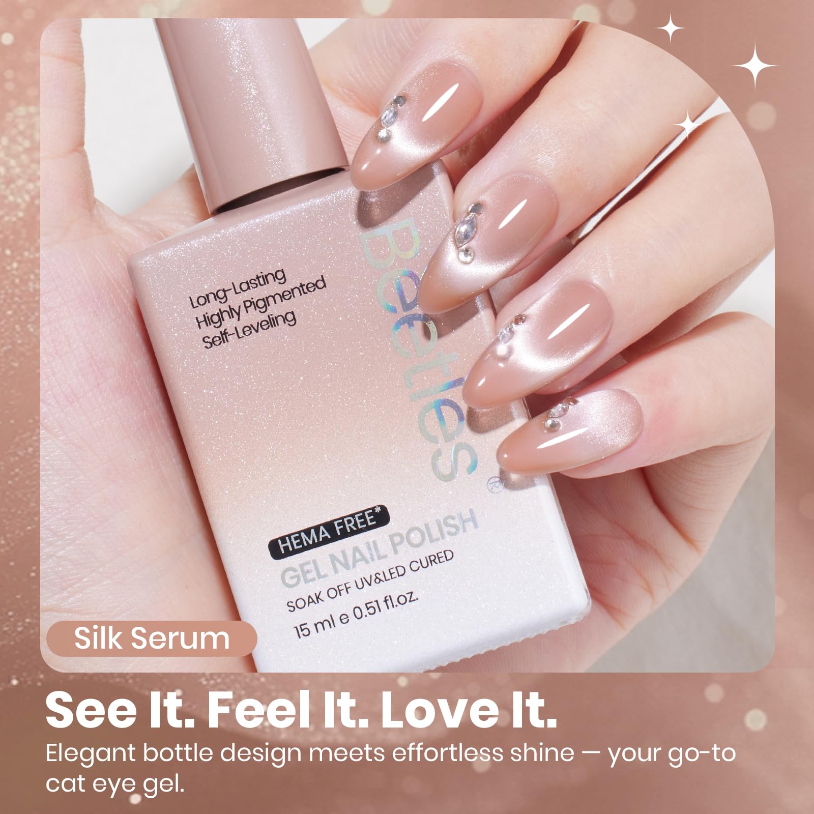 Beetles Silk Serum Nude œil-de-chat, gloss luxueux et éclat durable.