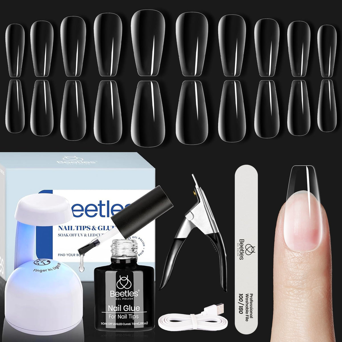 Beetles Soft Gel Nail Kit LED lamp in use for quick gel nail cures