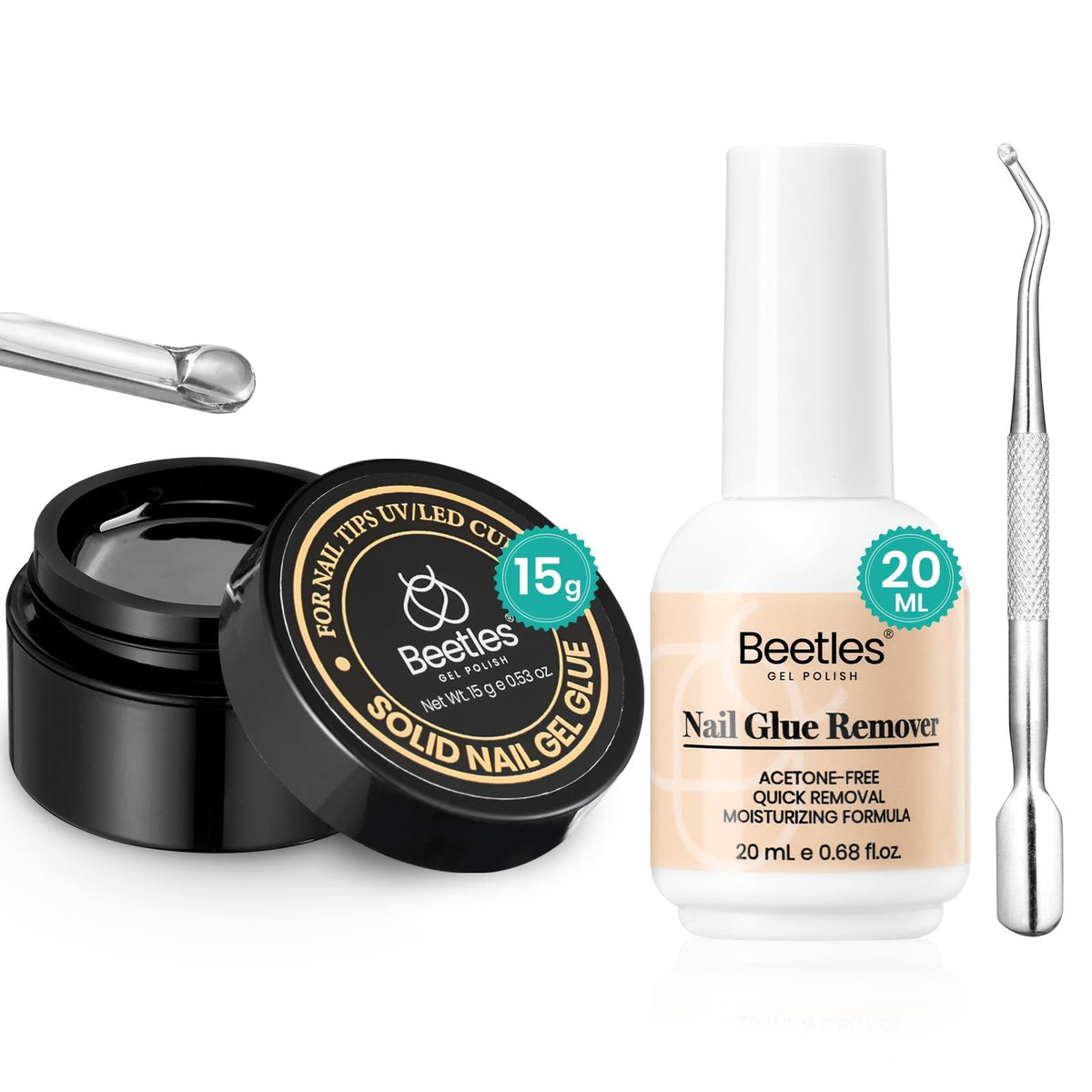 Beetles Solid Nail Glue Gel, bouteille d'application pratique pour une pose précise.