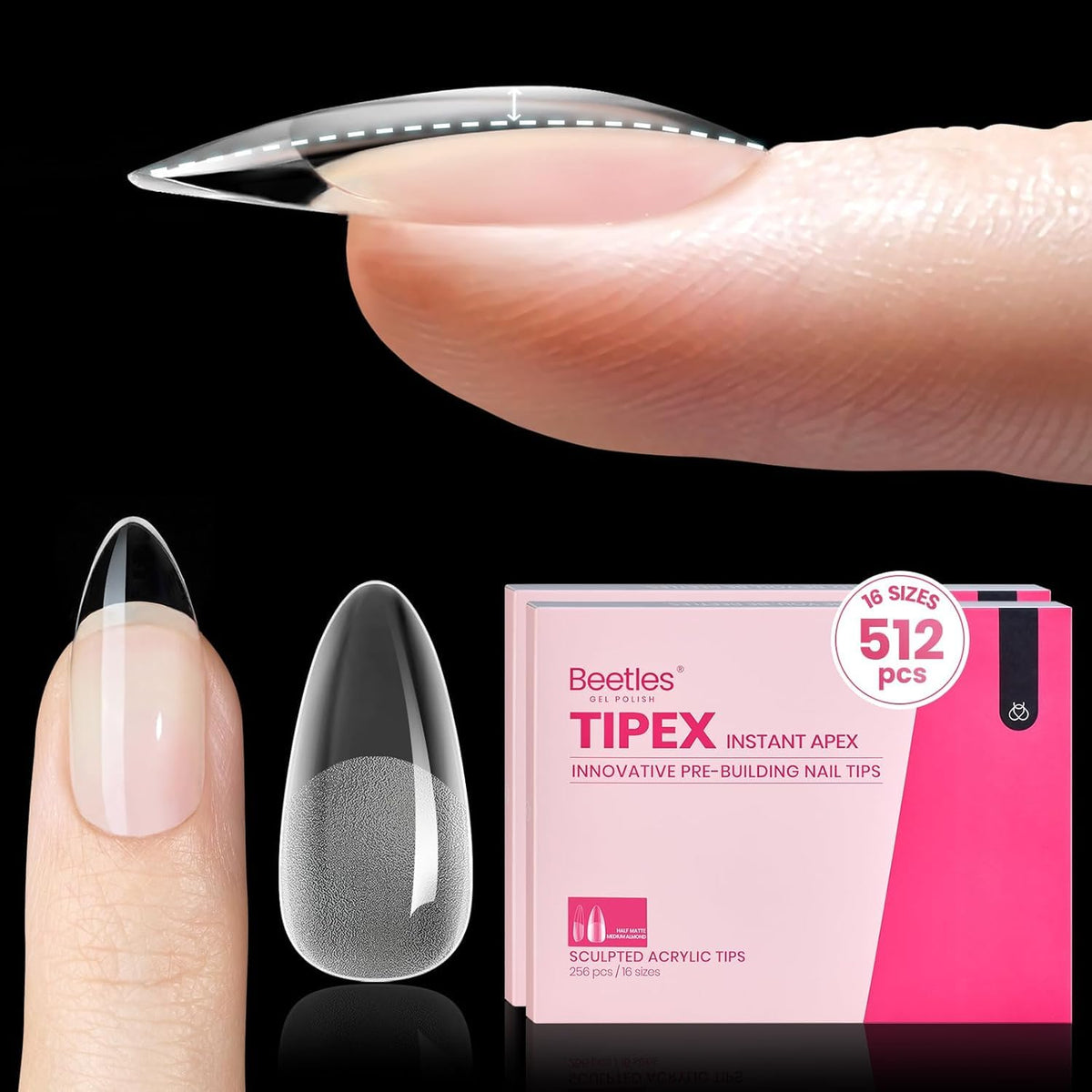 Beetles Tipex Instant Apex, pointe almond médium, application rapide et durable.