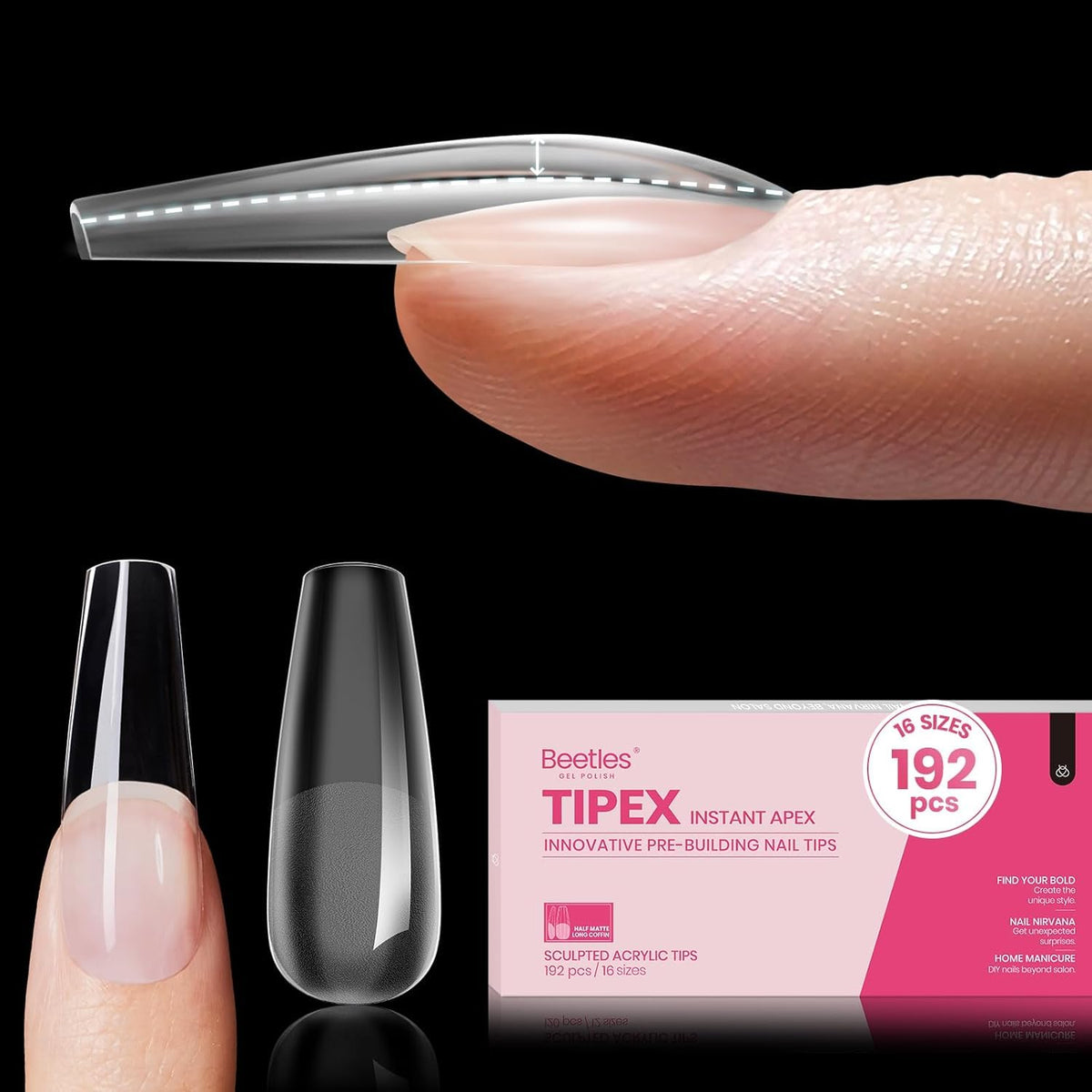 Beetles Tipex Apex: Coffin Long avec apex intégré pour une application rapide.