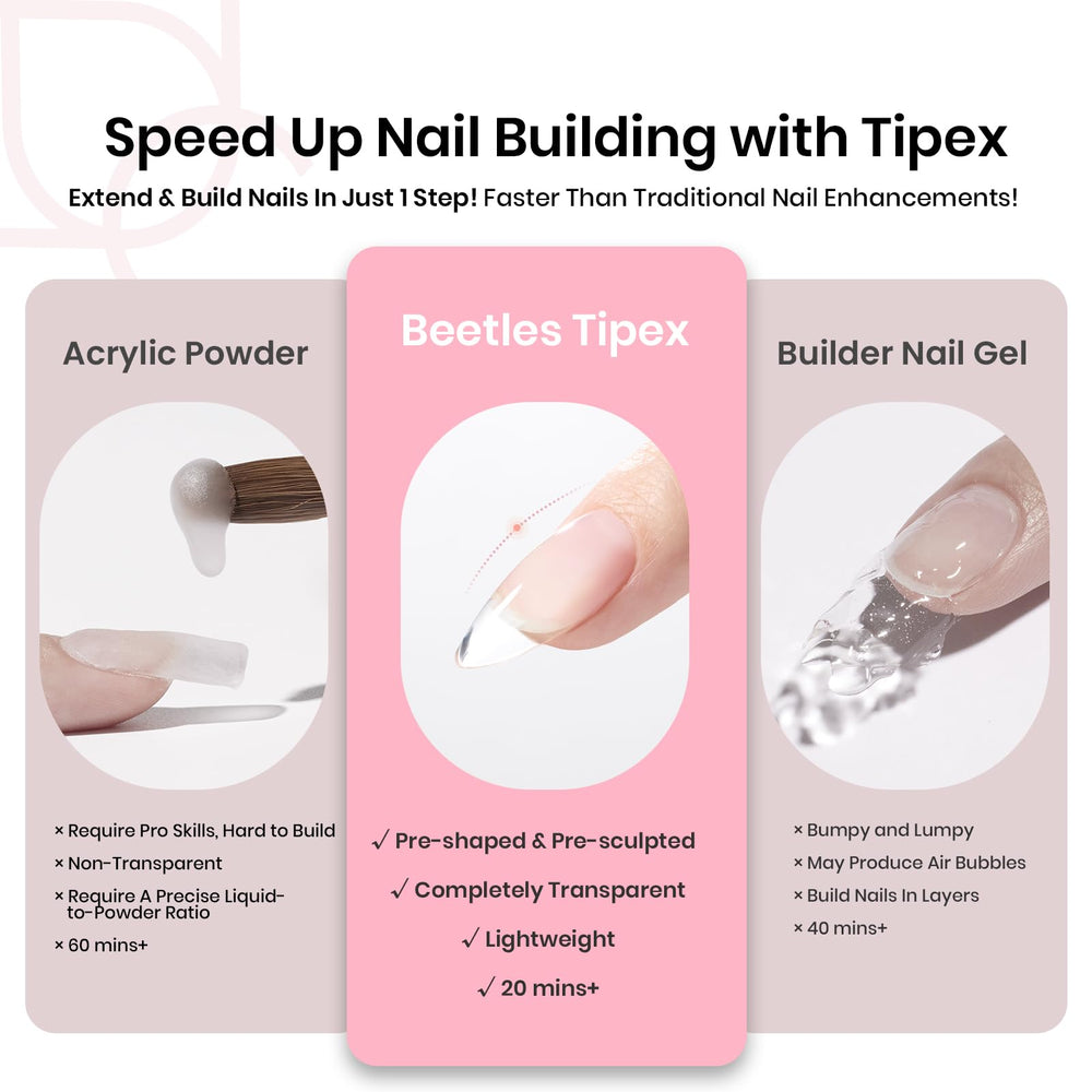 Beetles Tipex Instant Apex, application rapide grâce à l’apex et à la base préformés.