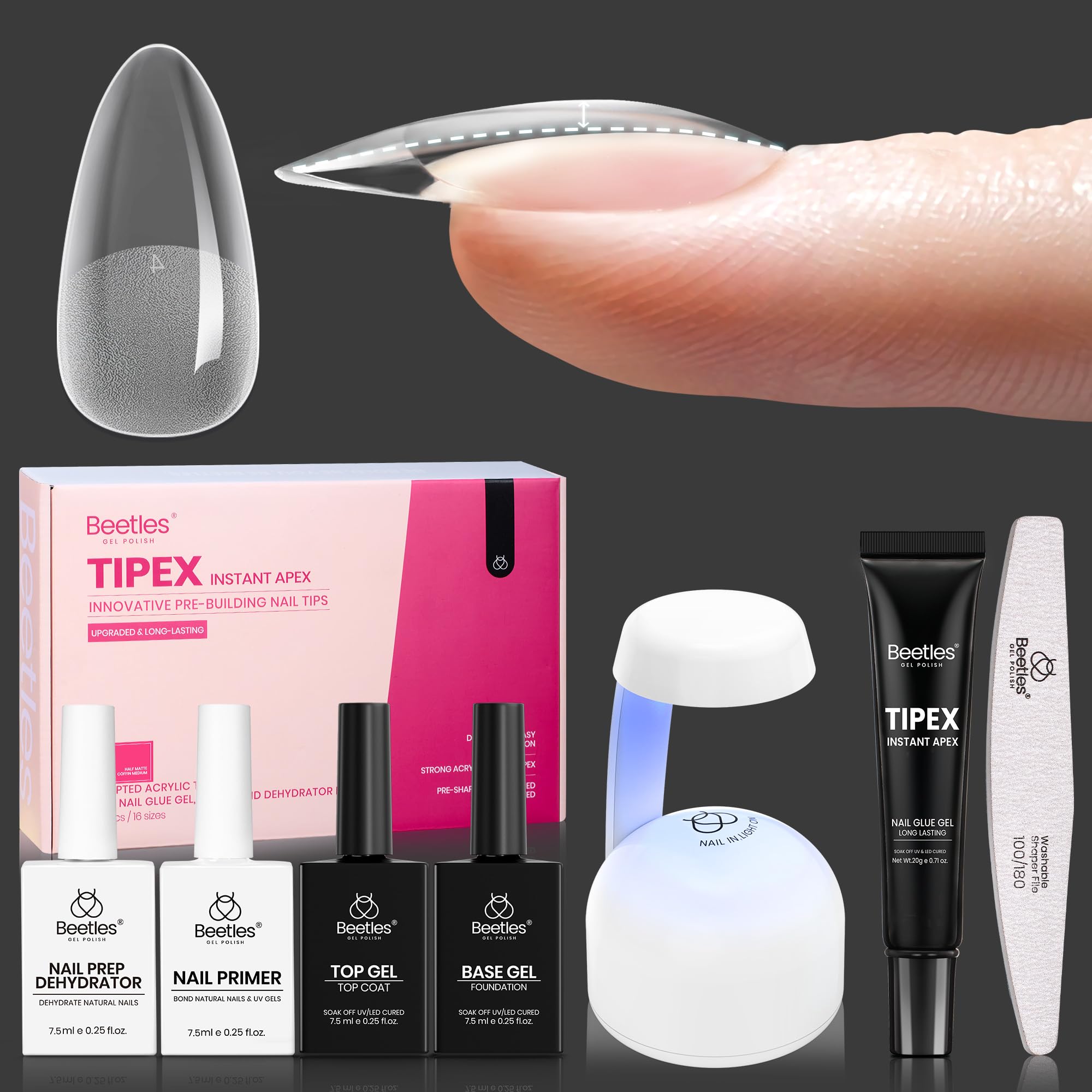 Beetles Tipex Instant Apex: kit amande moyenne pour extensions professionnelles.