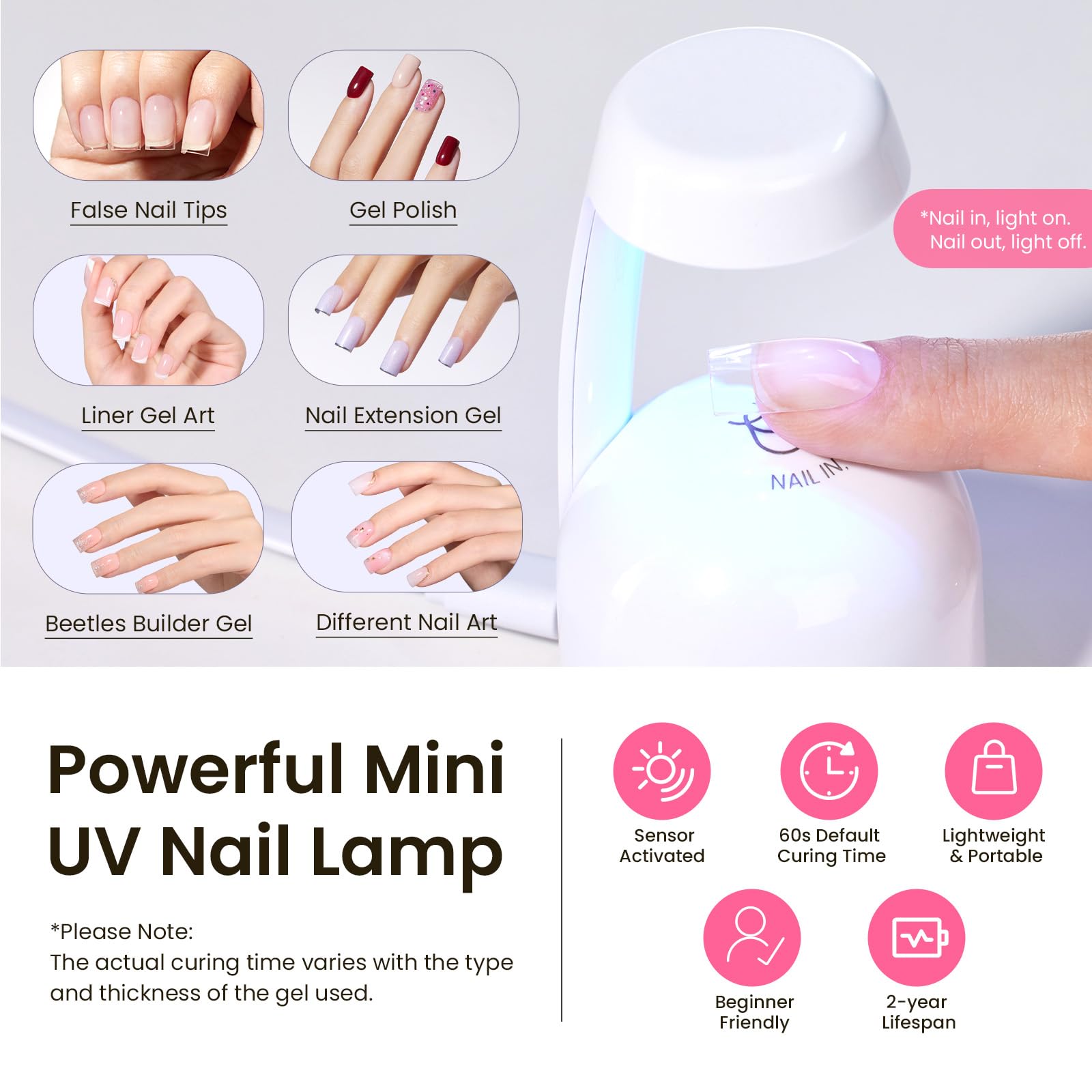 Beetles Tipex: Lampe UV mini sensorisée, cure rapide et propre.