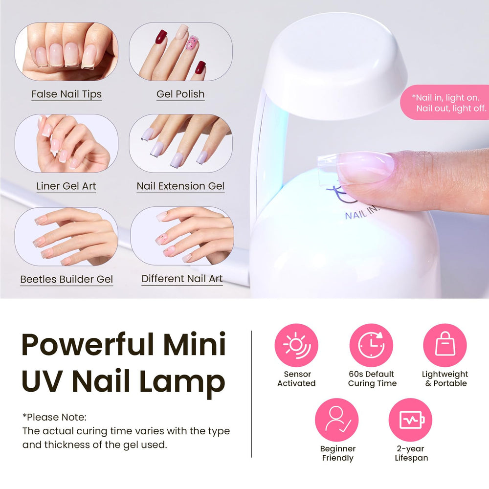 Beetles Tipex: Lampe UV mini sensorisée, cure rapide et propre.