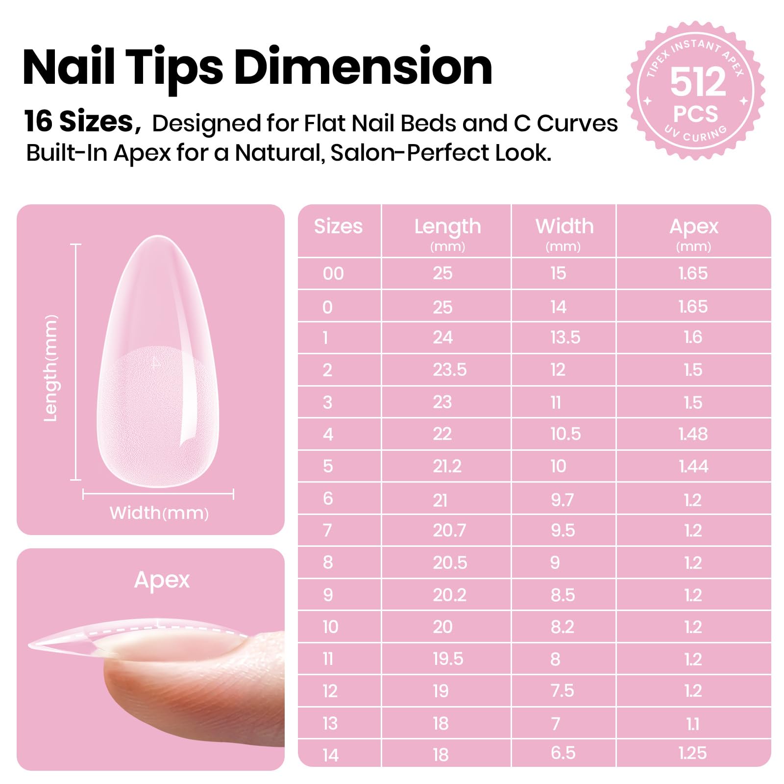 Beetles Tipex Lite Apex – pointe d’ongle amande robuste, tenue fiable