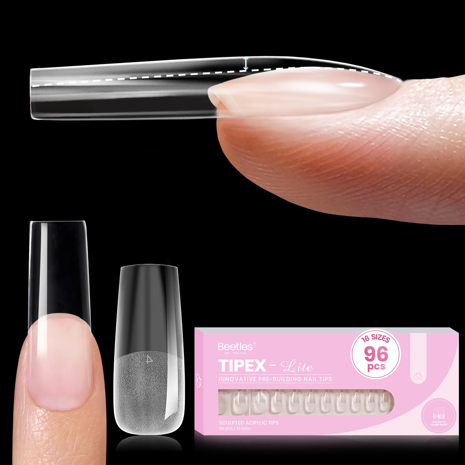 Beetles Tipex Lite avec apex intégré, structure renforcée pour ongles naturels.