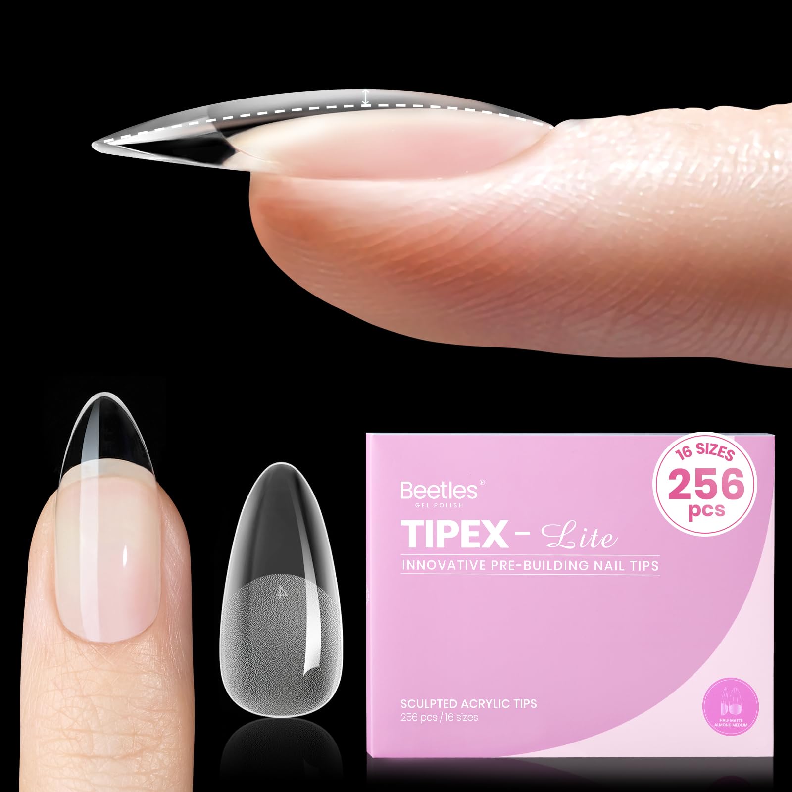 Beetles Tipex Lite Apex almond medium nail tips in natural finish deliver subtle extension
