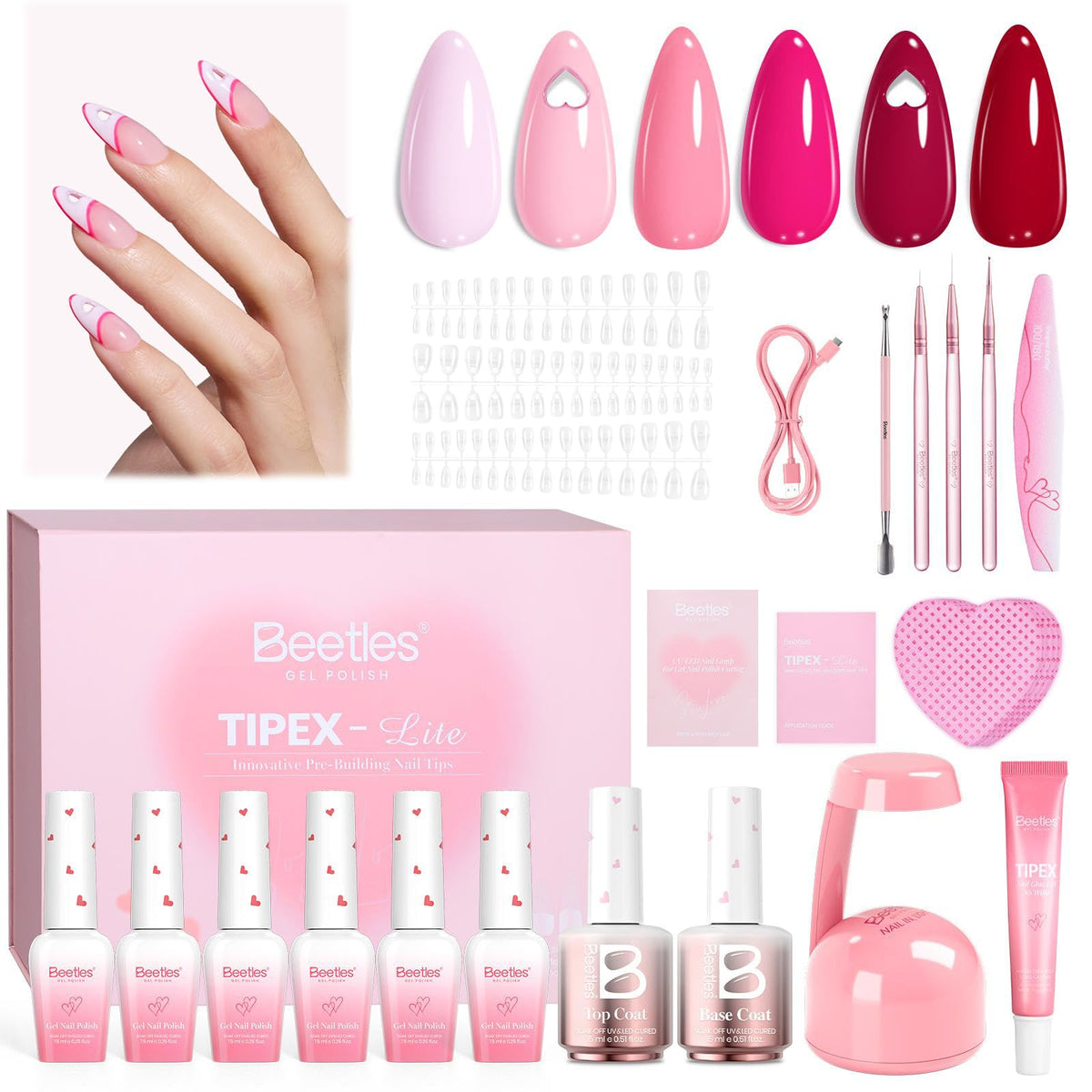 Beetles Tipex Lite coffret ongles cœur-trou : fini romantique et prêt à l'emploi.