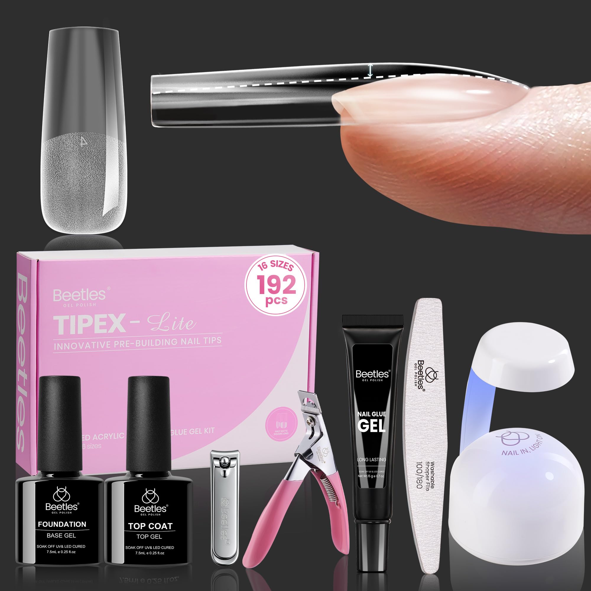 Beetles Tipex Lite Kit – embouts d’ongles rectangulaires longs pour une finition naturelle.