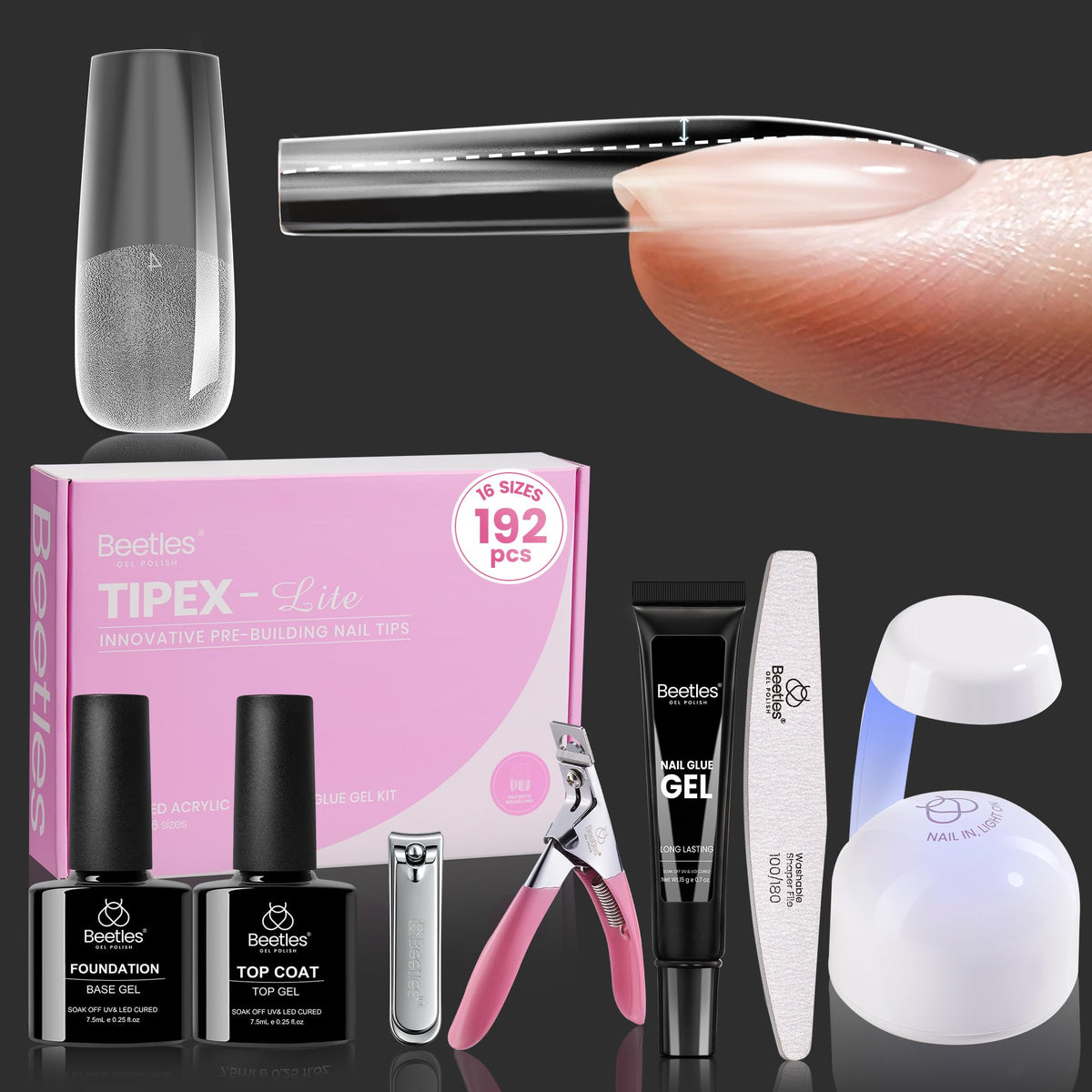 Beetles Tipex Lite Kit – embouts d’ongles rectangulaires longs pour une finition naturelle.