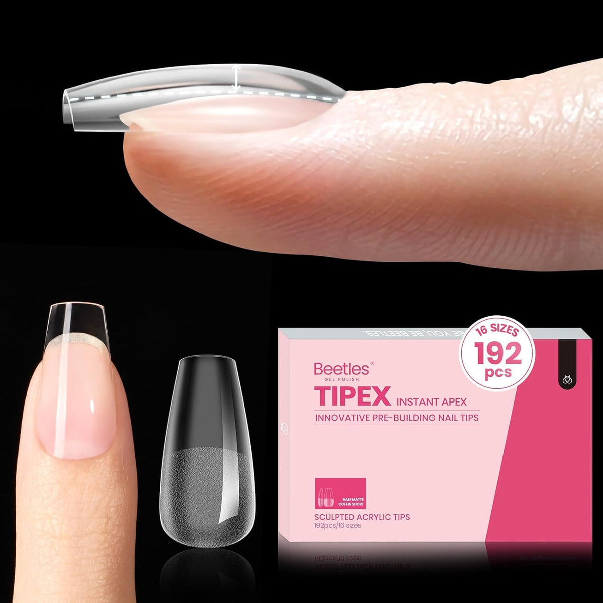 Beetles Tipex pointes-ongles instant-apex court, ensemble de 192pcs pour résultats rapides.