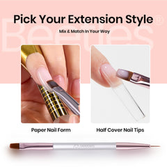 Beetles tips ongles carrés demi-couverts pour transition naturelle.
