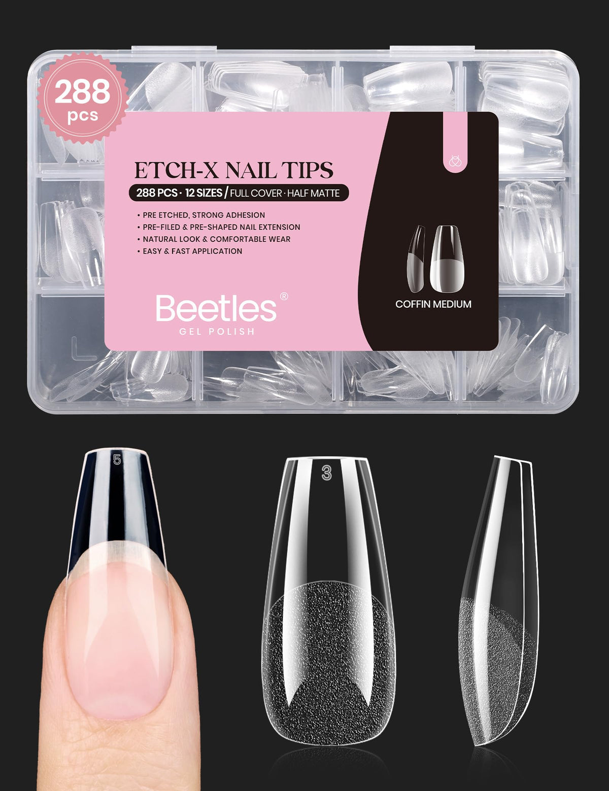 Beetles onglets gel en forme cercueil etch-x extensions durables
