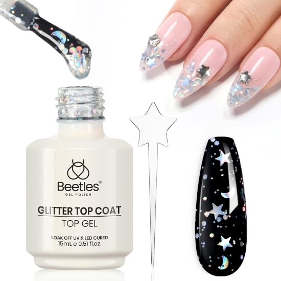 Beetles Top Coat: bouteille avec paillettes argentées prête pour brillance