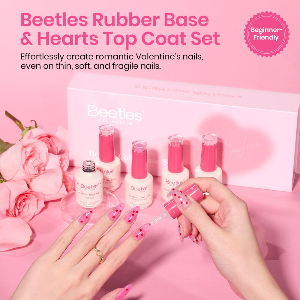 Beetles vernis supérieur cœur rose avec paillettes pour look rapide.