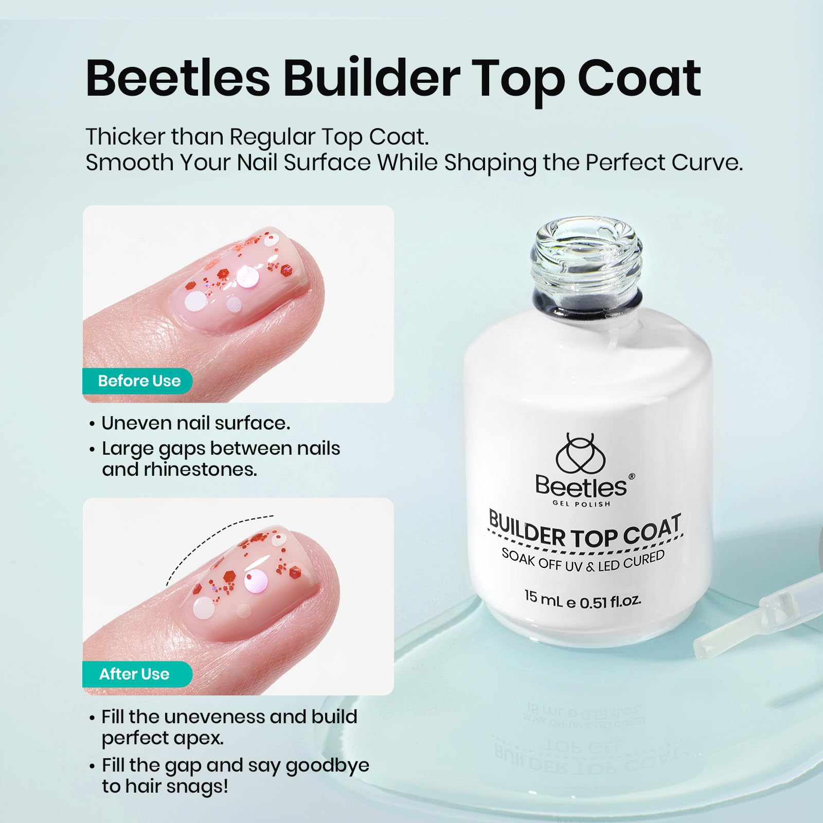 Beetles Top Coat Gel auto-nivelant : surface lisse et finition homogène.