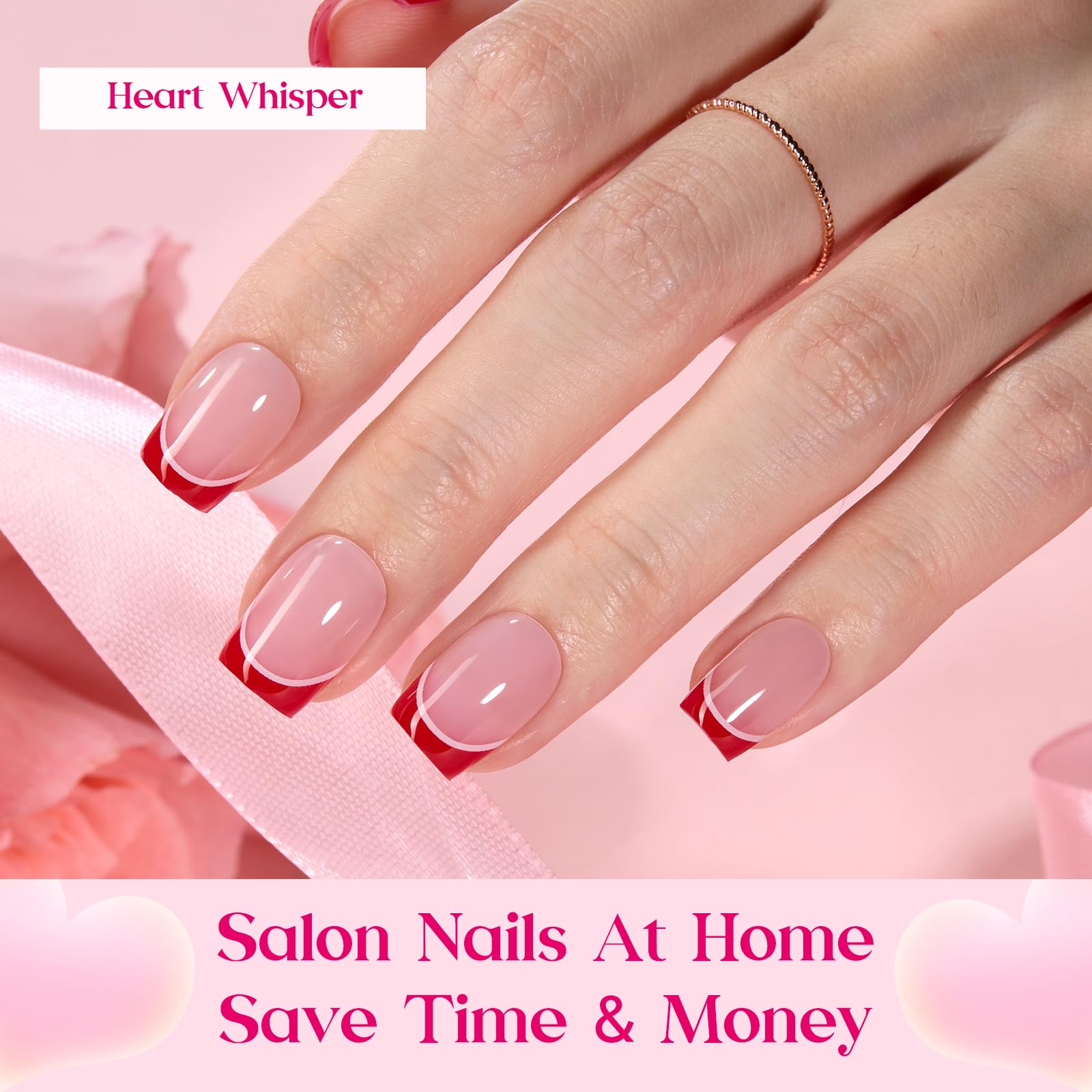Beetles Heart Whisper : French Tip carré, style chic et moderne.