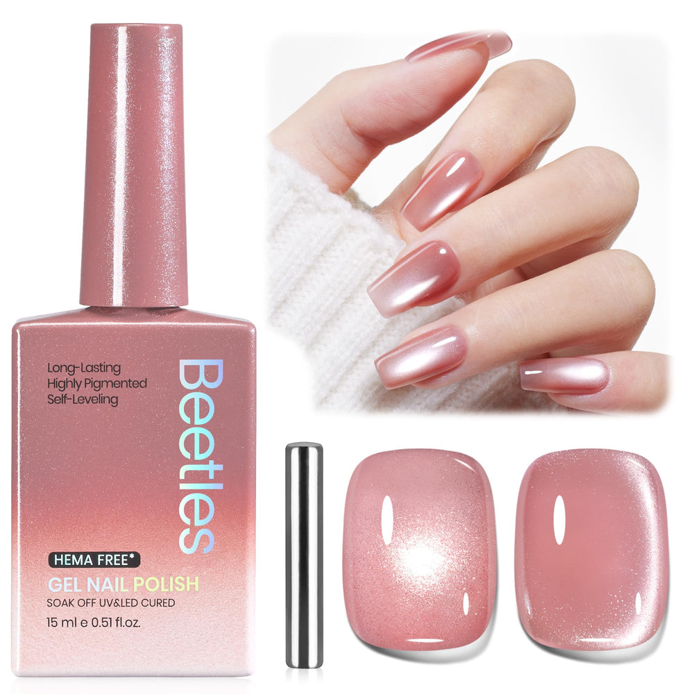 Vernis Beetles Velvet Bloom Rose, effet cat-eye velouté pour ongles éclatants.
