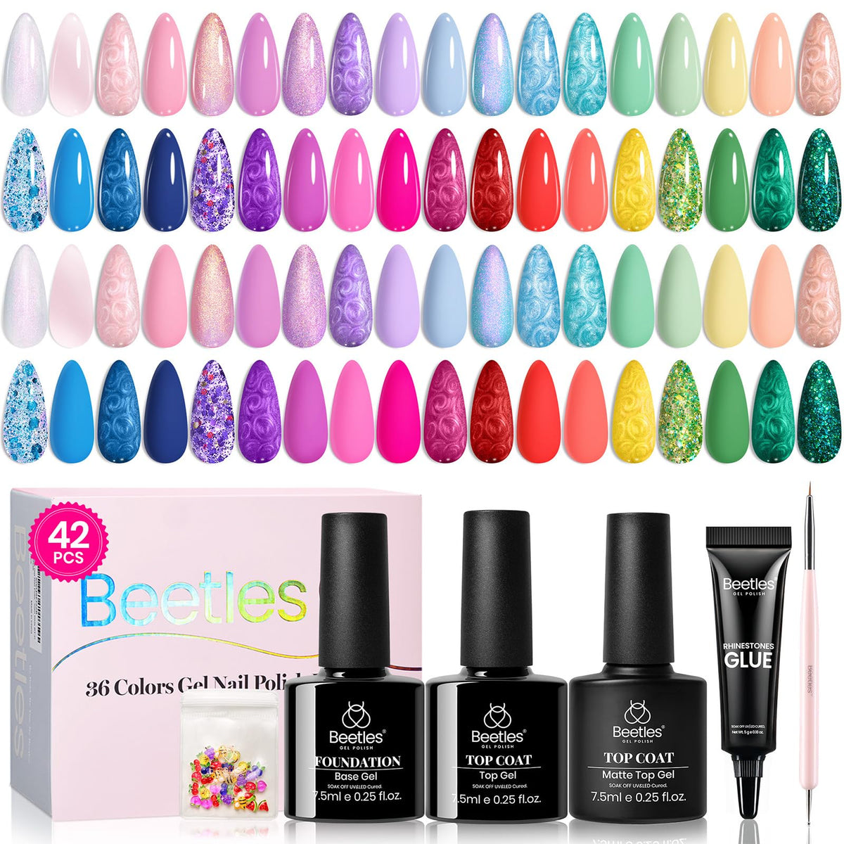 Vernis Gel Beetles: affichage des 36 couleurs pour varier votre manucure.