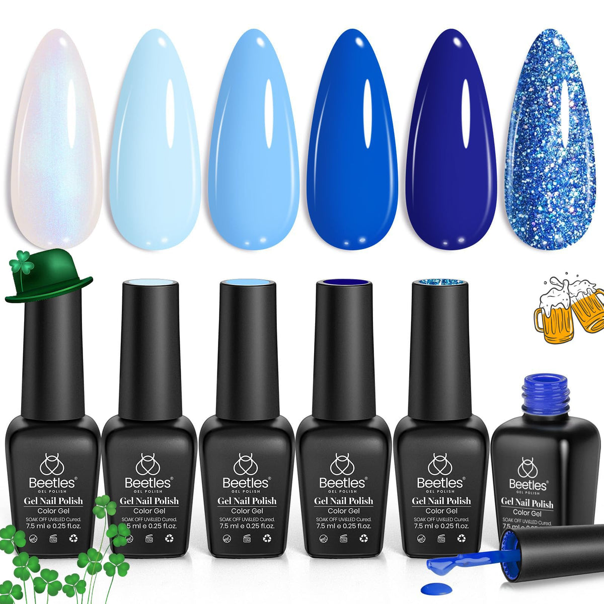 Beetles Gel Polish bleu bébé avec paillettes, brillance durable.