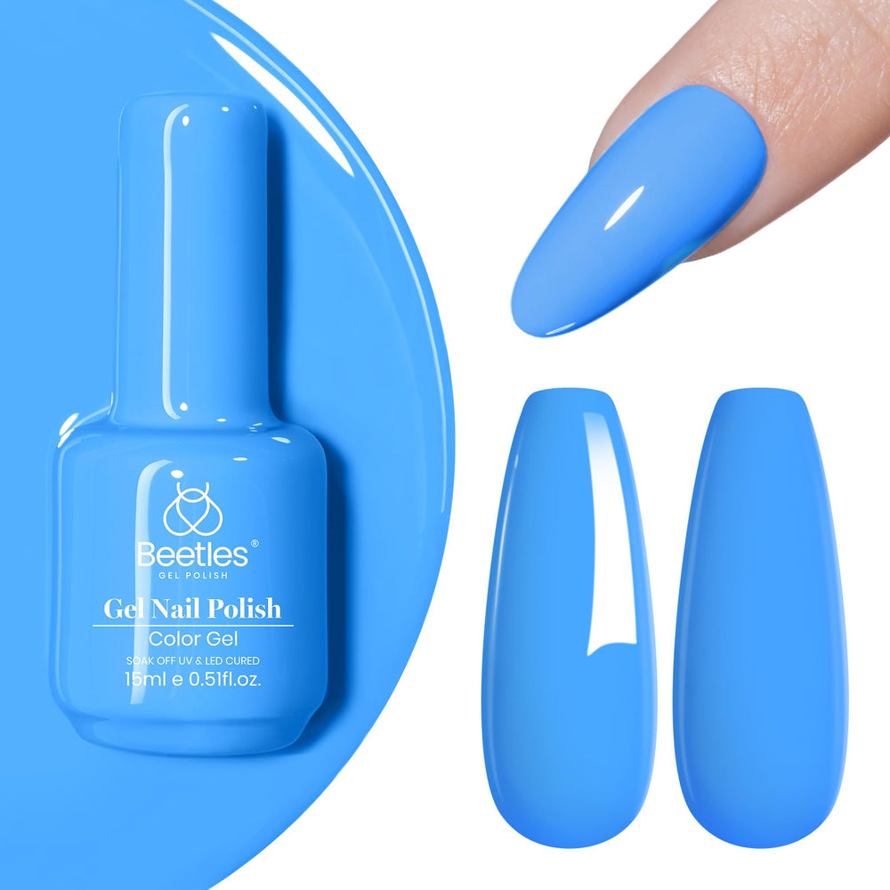 Beetles Vernis Gel bleu clair – flacon prêt à appliquer pour une couleur lumineuse.
