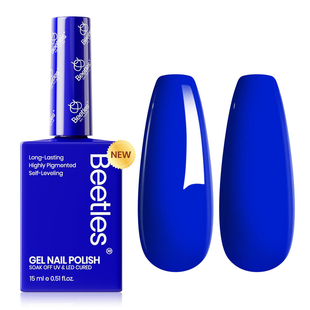 Beetles Vernis Gel Bleu, flacon bleu nuit, couleur précise et durable.