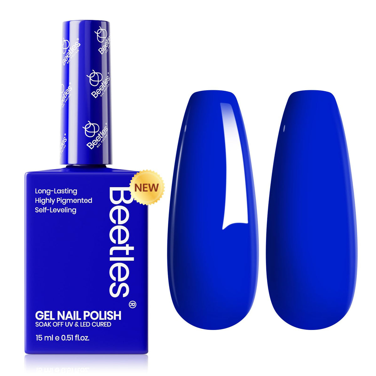 Beetles Vernis Gel Bleu, flacon bleu nuit, couleur précise et durable.