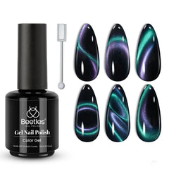 Beetles vernis gel bleu œil de chat sur ongle, effet durable