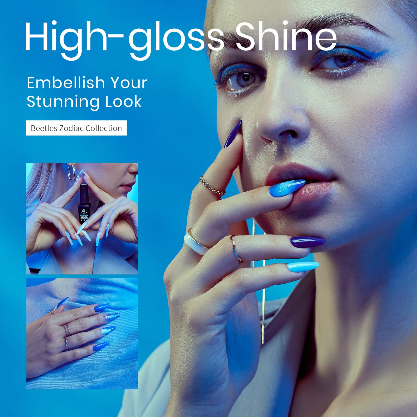 Beetles Gel Polish bleu cobalt, couvrance opaque et durable.
