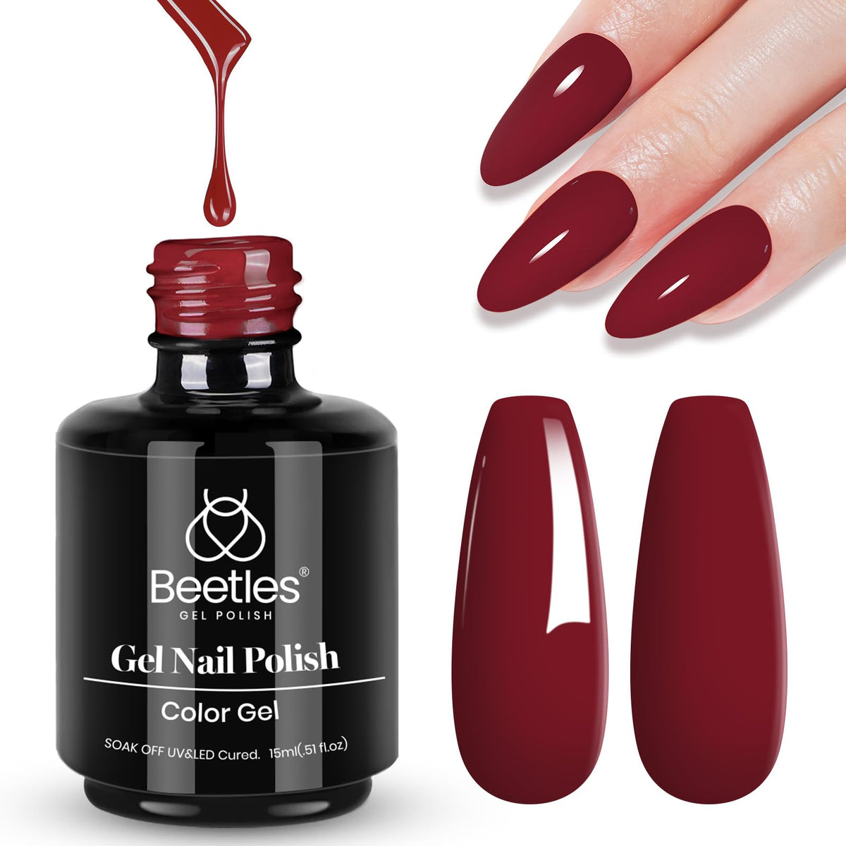 Beetles Vernis Gel Bordeaux en bouteille, couleur riche et élégante.