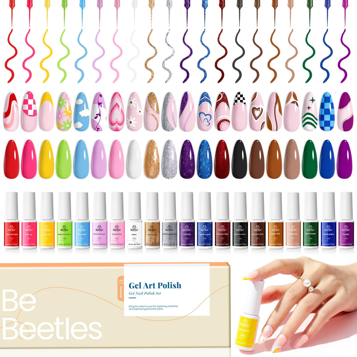 Beetles vernis gel : pinceau fin pour traits précis sur chaque ongle.