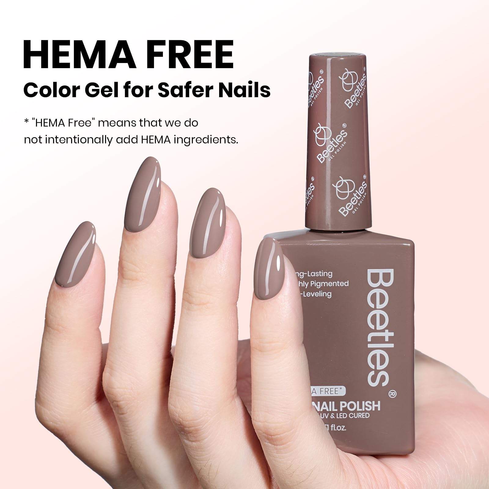 Beetles Vernis Gel brun chocolat – application lisse sur ongles pour une manucure homogène.