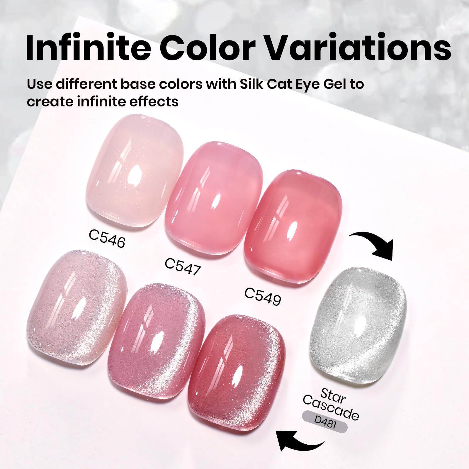 Beetles vernis gel œil-de-chat argenté, rendu irisé et multidimensionnel.
