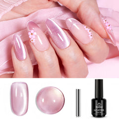 Beetles Vernis Gel œil-de-chat Rose, bouteille lumineuse pour une manucure romantique et durable.