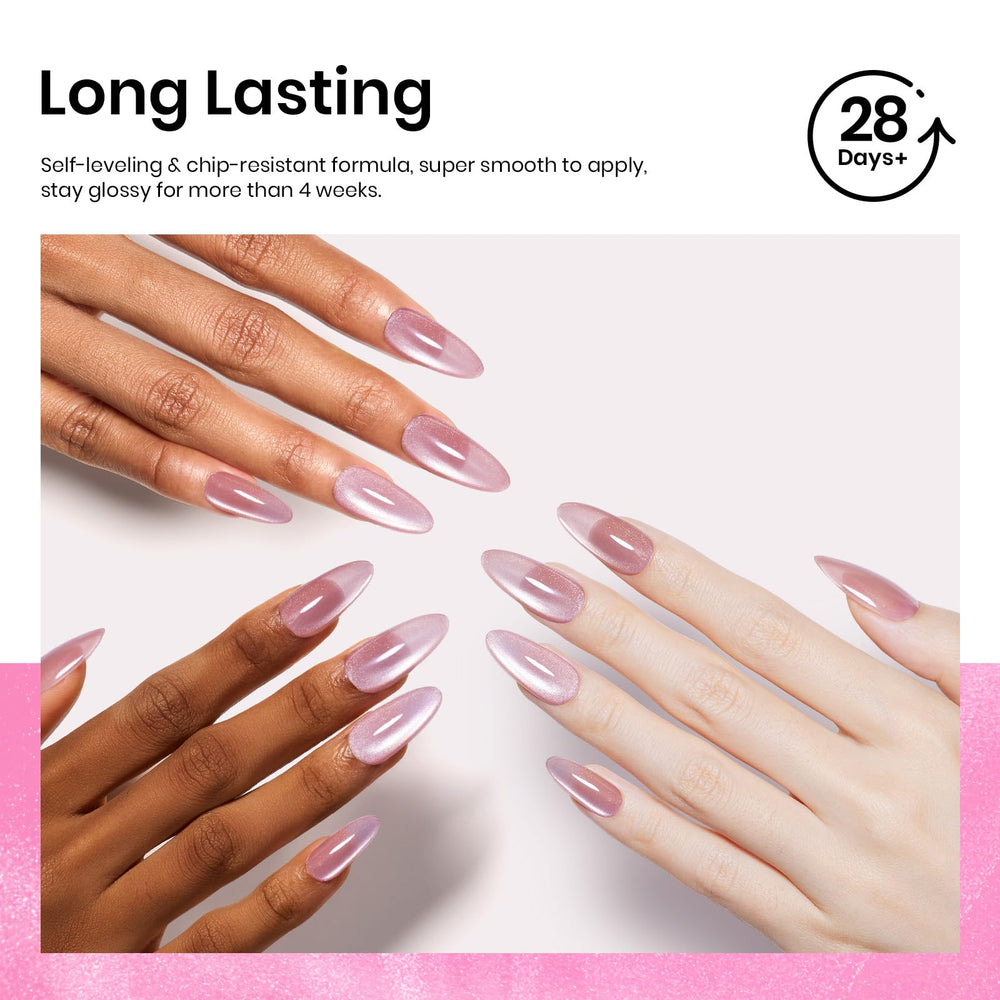 Beetles Vernis Gel œil-de-chat Rose, fini brillant durable sur les ongles.