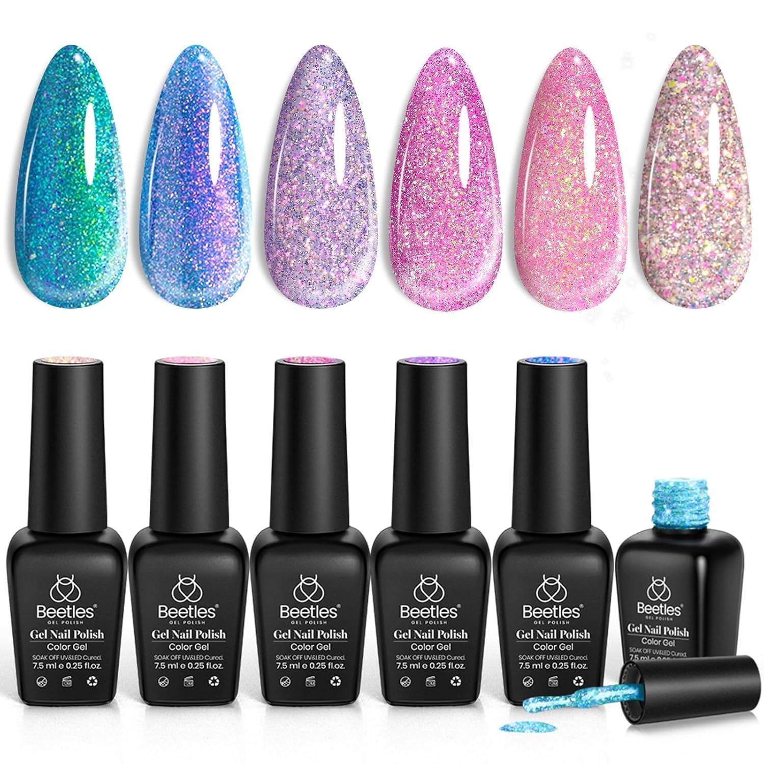 Beetles Gel Polish Chameleon avec paillettes, brillance diamant en macro