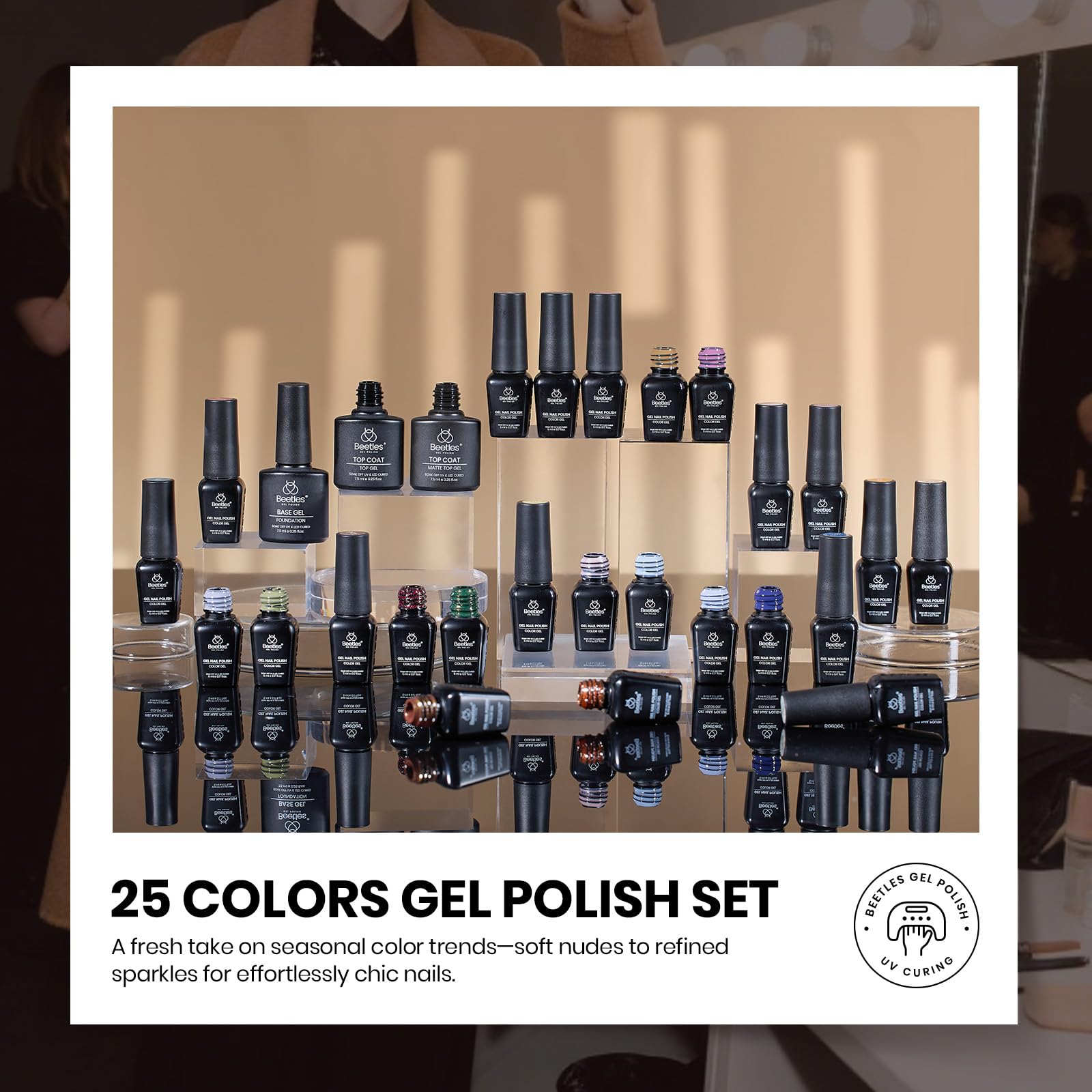 Beetles Gel bleu vert et paillettes pour un effet scintillant hivernal.