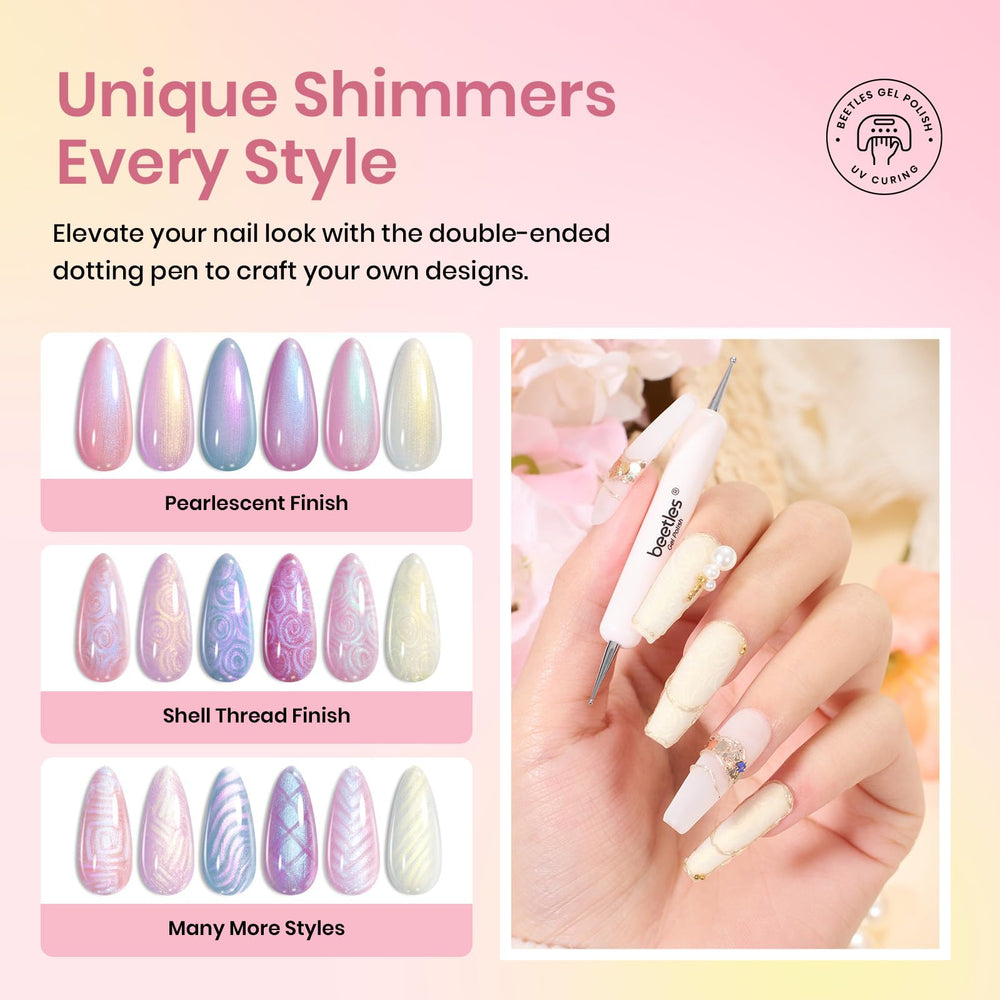 Effet coquillage et brillance délicate sur les ongles avec Beetles.