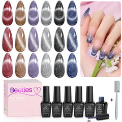Beetles Gel œil-de-chat rouge, effet œil-de-chat et longue tenue pour des ongles brillants.