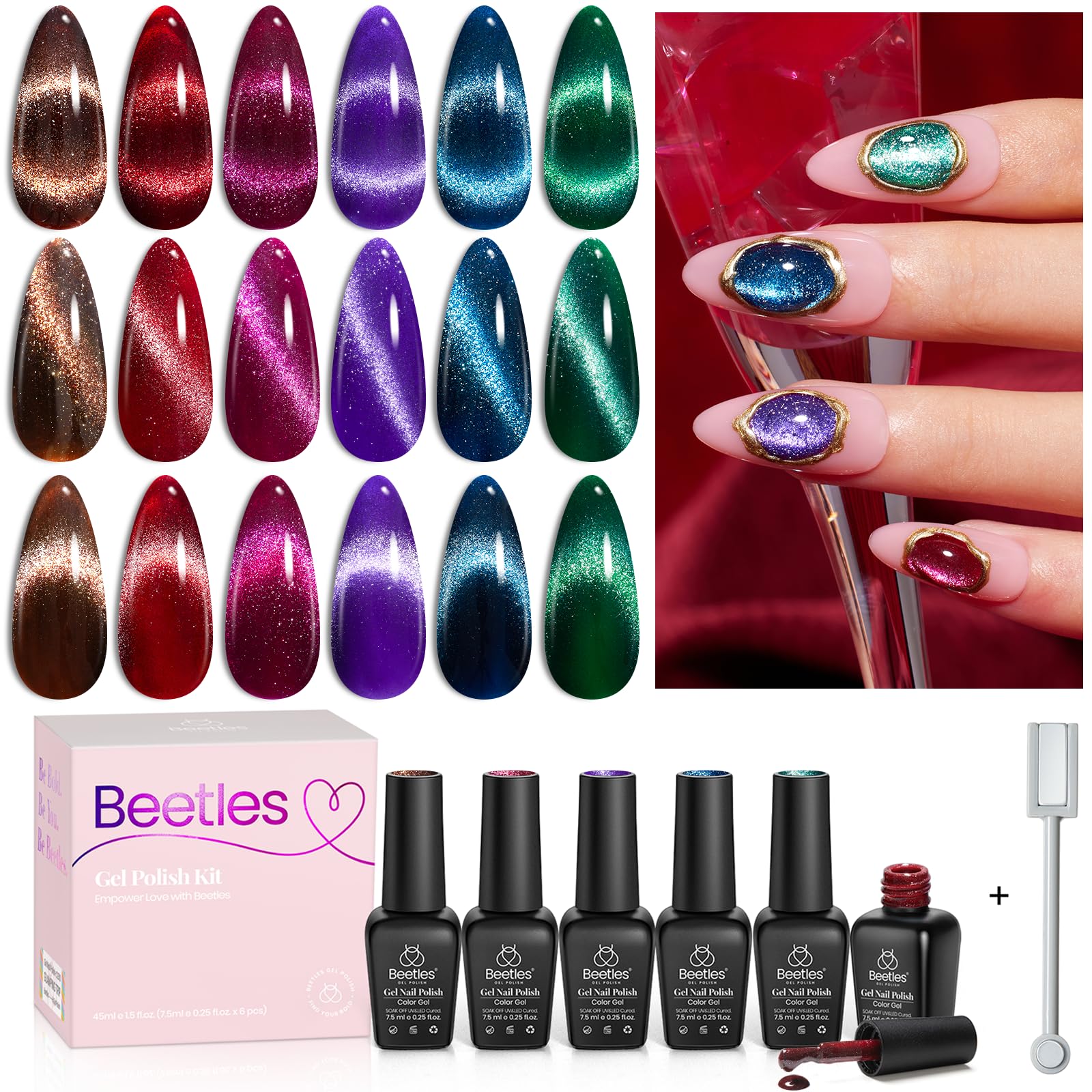 Beetles Vernis Gel Effet Œil de Chat Rouge pour un éclat métallique