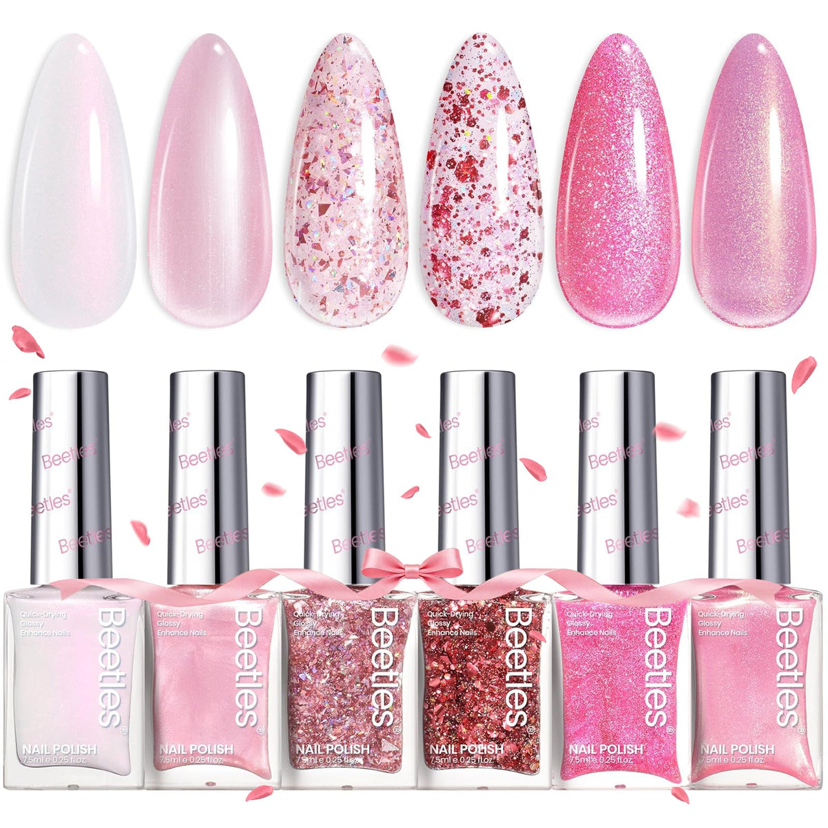 Beetles Vernis Gel ensemble six couleurs paillettes, idéal pour des looks variés.