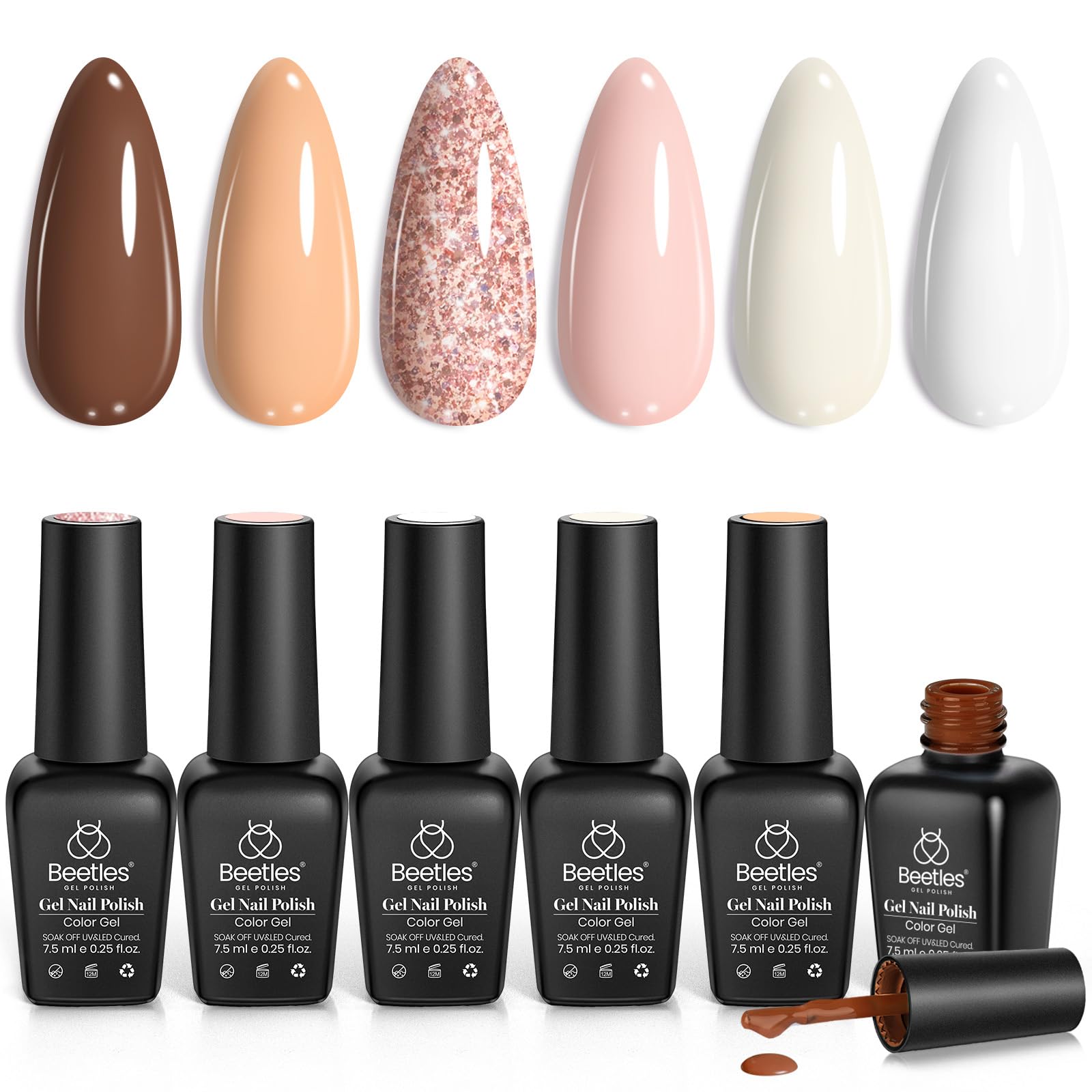 Beetles Vernis Gel: palette 6 couleurs prête pour l’application à domicile.