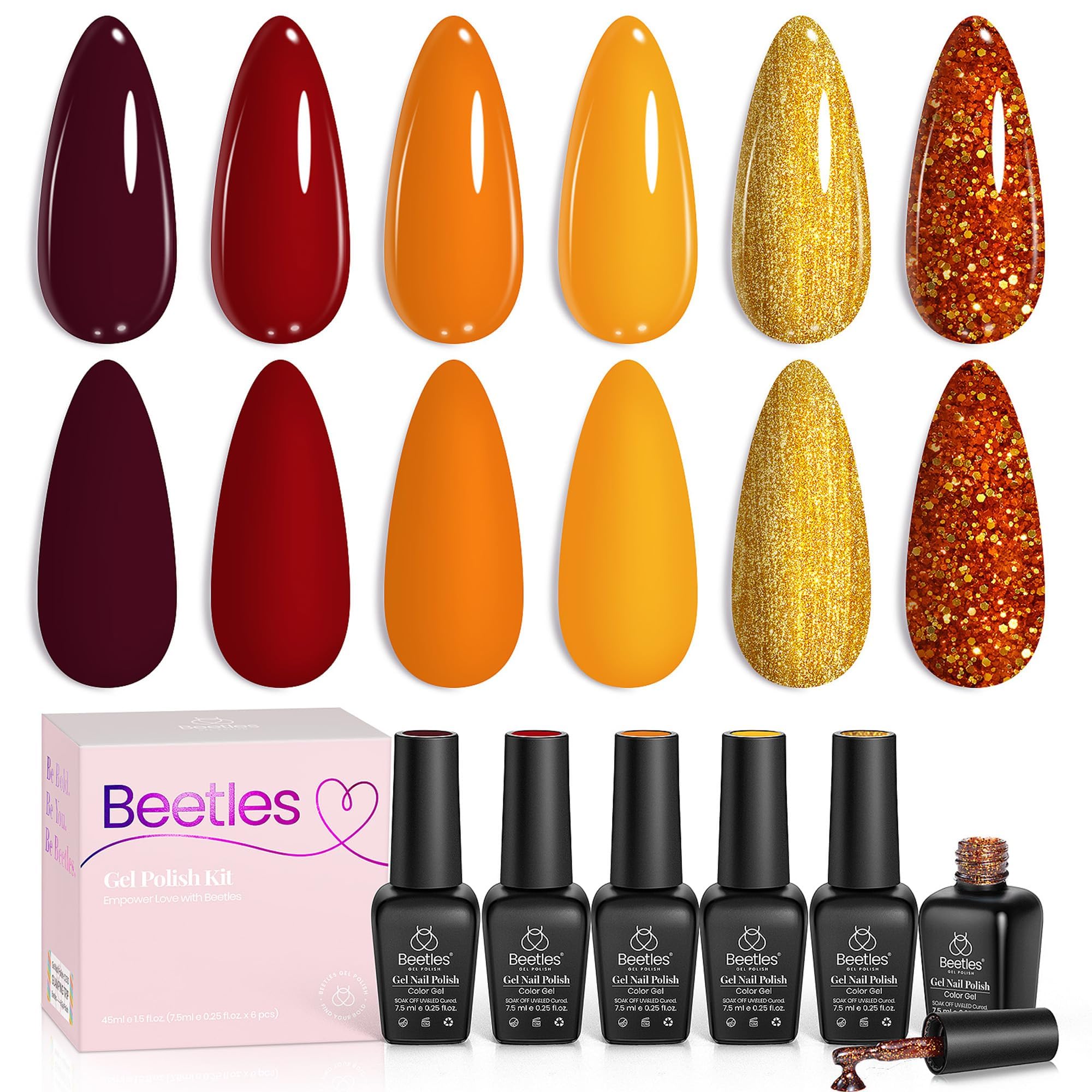 Beetles Gel Polish ensemble six couleurs pour une manucure durable et polyvalente.