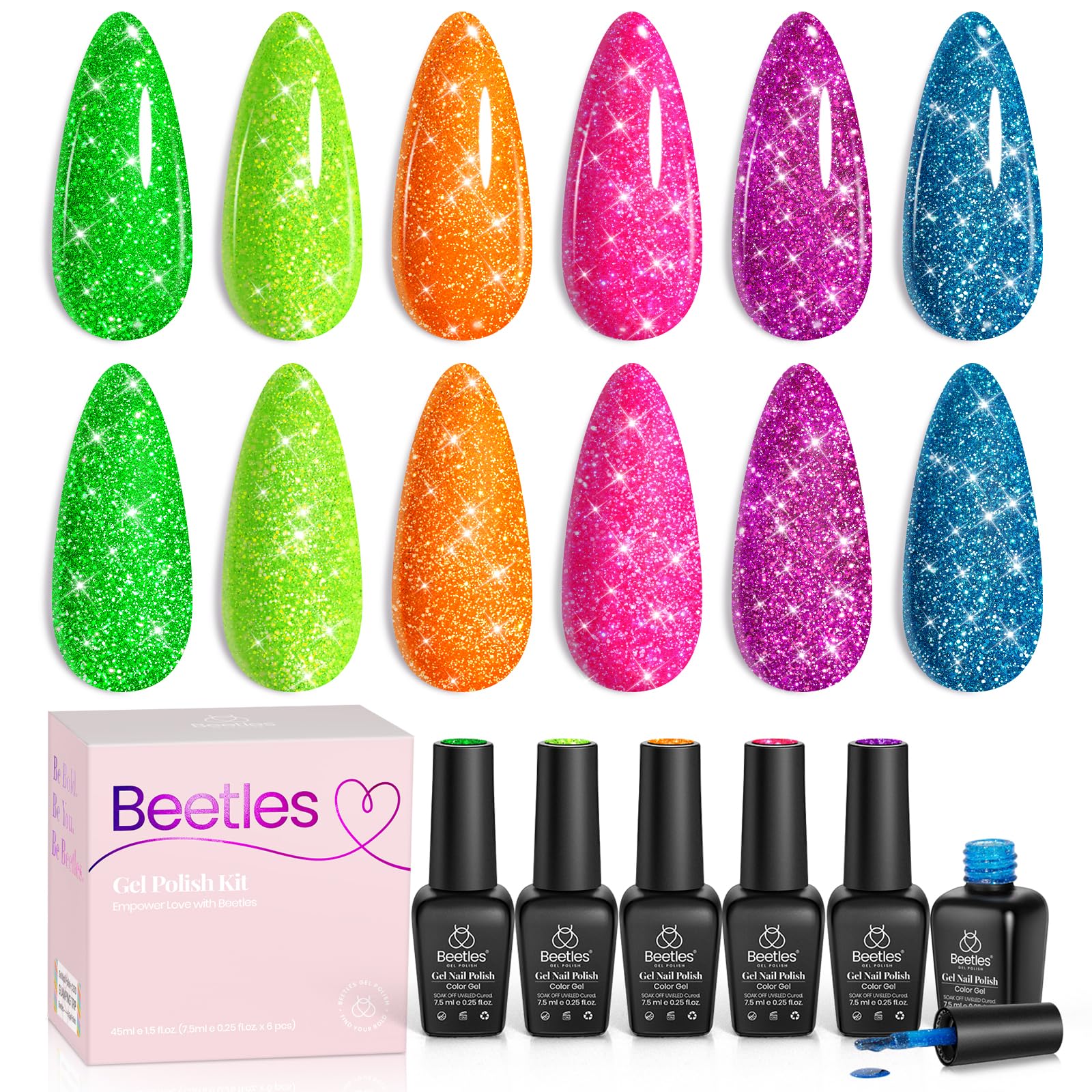Beetles Gel Pailleté Rose : fini brillant et festif pour ongles durables.