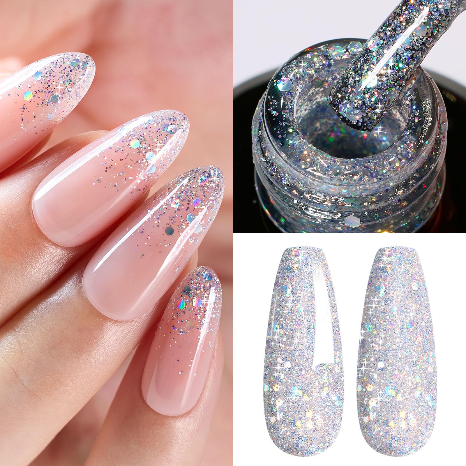 Beetles Gel Glitter Argent Chrome : brillance durable sur les ongles